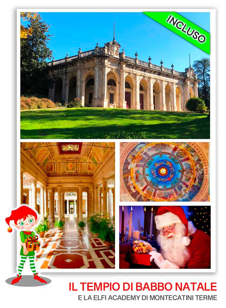 Presso le Terme Tettuccio di Montecatini Babbo Natale incontra adulti e bambini e regala prelibate cioccolate calde! Tempio di Babbo Natale Montecatini Terme Ponte Immacolata 2026 evento per bambini